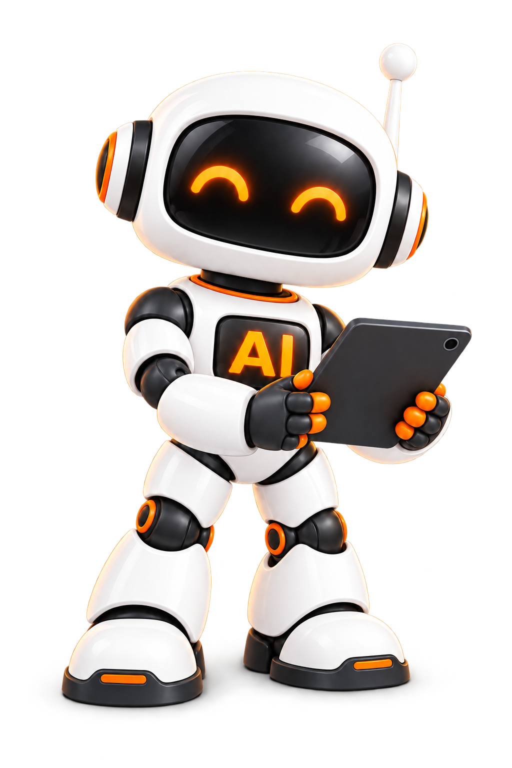 拿着平板电脑的 AI 机器人课程助手